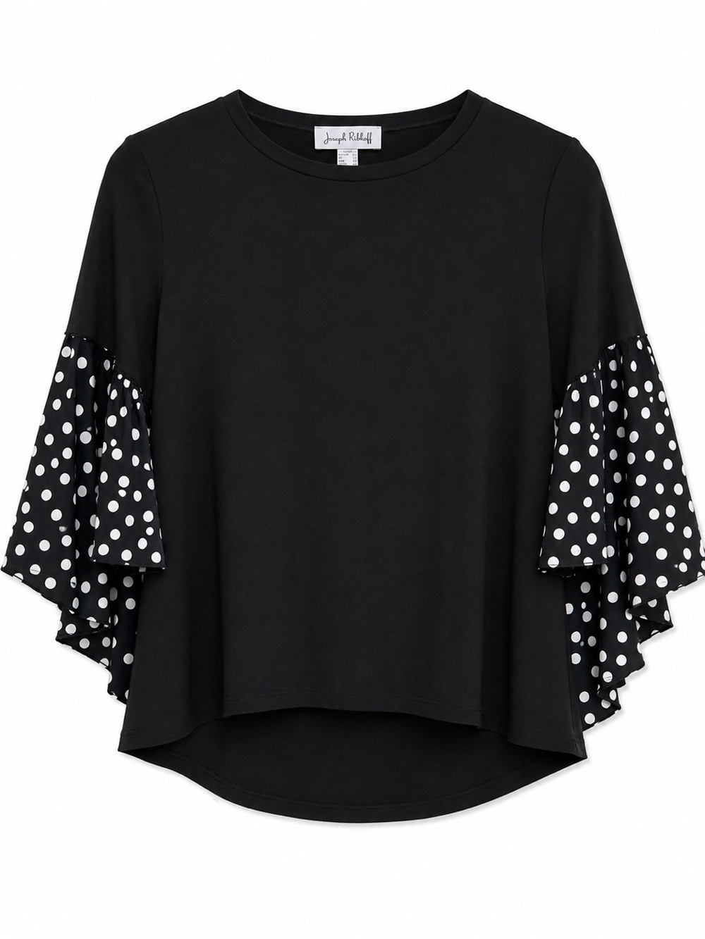 Joseph Ribkoff Black Blouse with White Polka Dot Bell Sleeves
